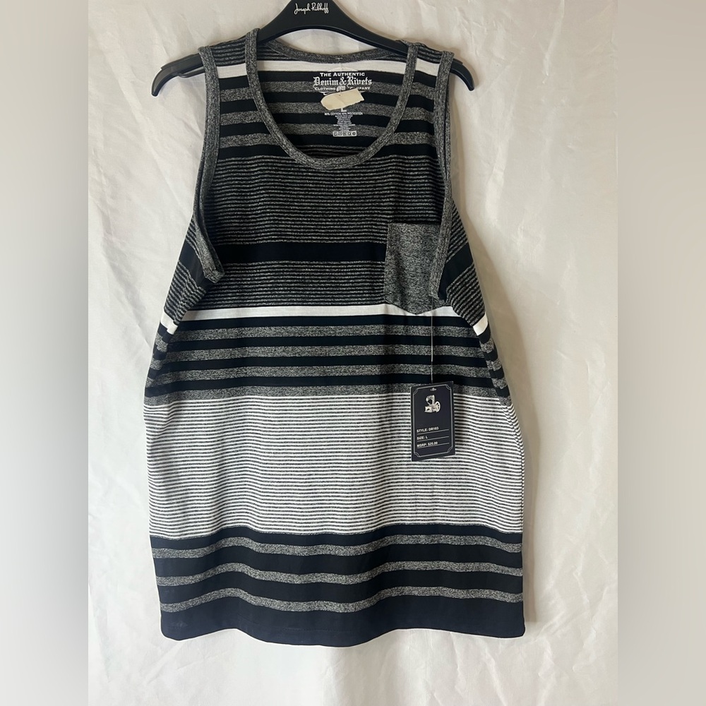 Denim & Rivets Mens Striped Shirt Size
L Gray Black sleeveless
